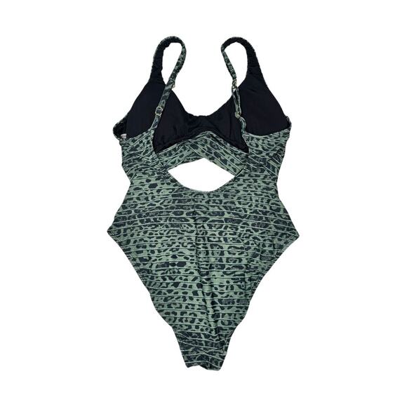 BCBGeneration Wrap Twist Cutout One Piece Swimsuit Large Green Cheetah Print - Picture 4 of 9